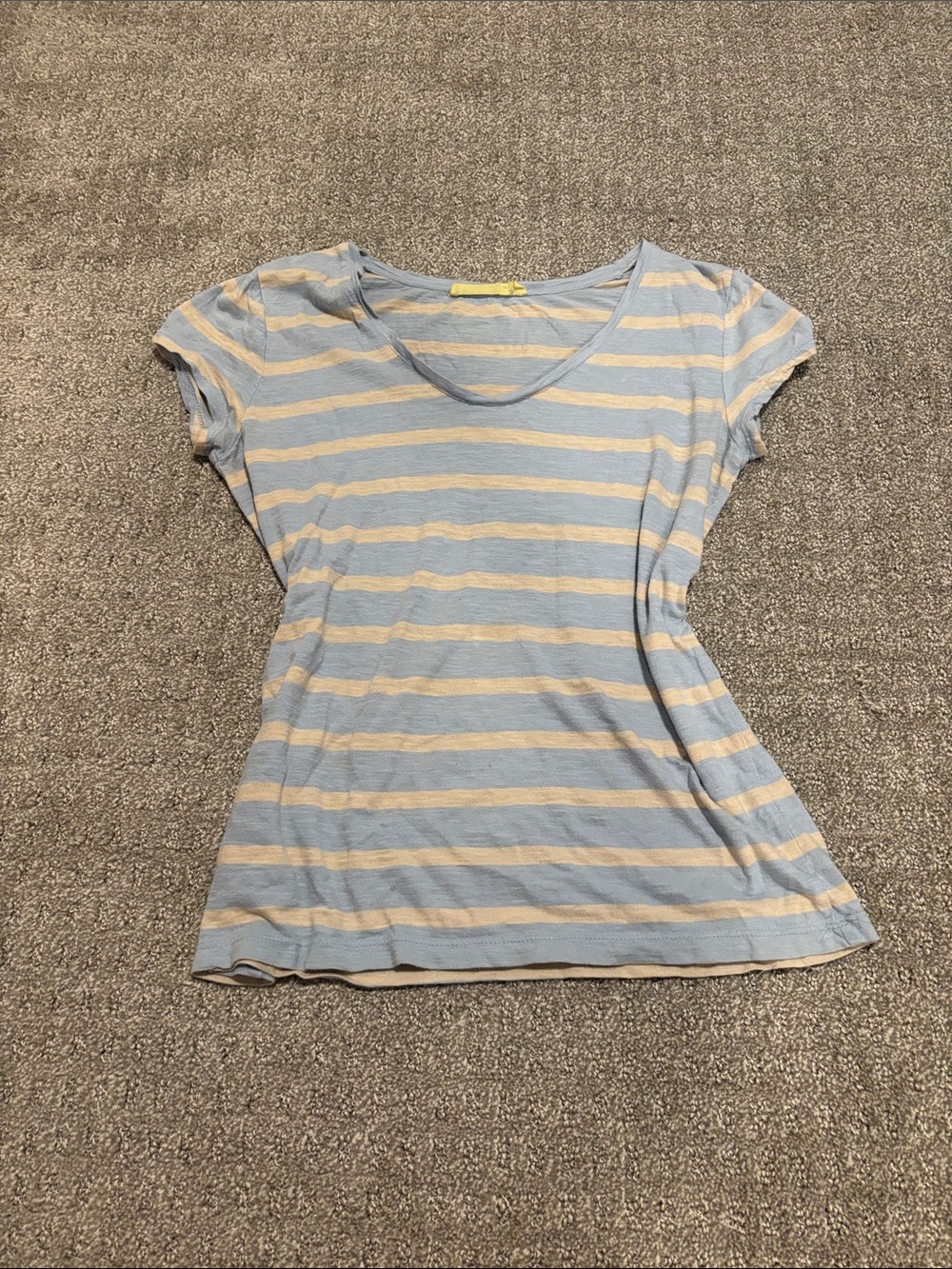 LOFT Light Blue and Cream Striped Scoop Neck Tee